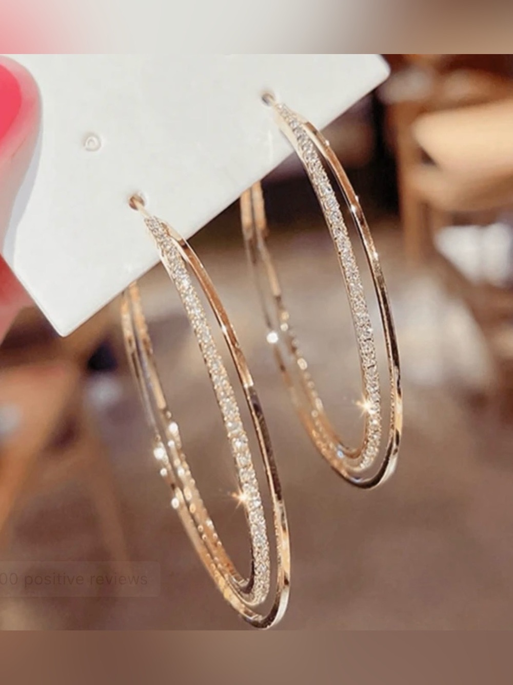 NWOT Gold Double Hoop Earrings with Crystal Accent - Women Jewelry